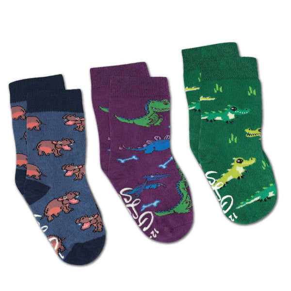 Kids Socks | Hippos/Crocodiles/Dinosaurs | 3pk
