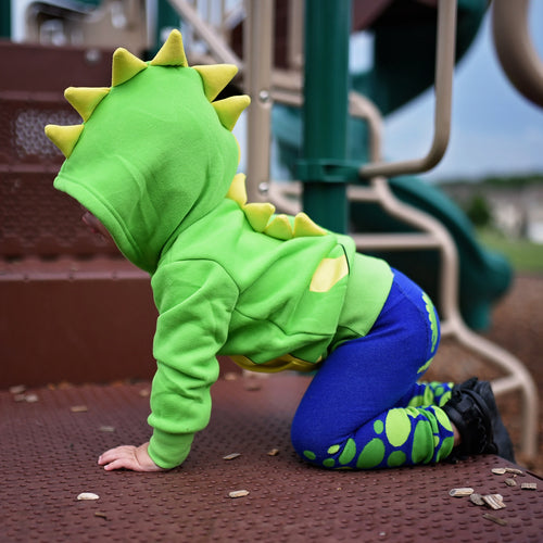 Kids Animal Hooded Sweatshirt | Dino | Navy Green Yellow | Kids Sweatshirts | Poshinate Kiddos Baby & Kids Boutique | Hood up on child
