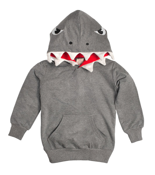 Kids Animal Hooded Sweatshirt | Shark | Grey White | Poshinate Kiddos Baby & Kids Boutique | front