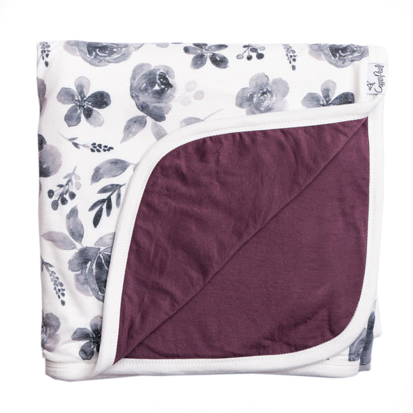 Kids Blanket | 3-Layer Knit Quilt | Grey Floral
