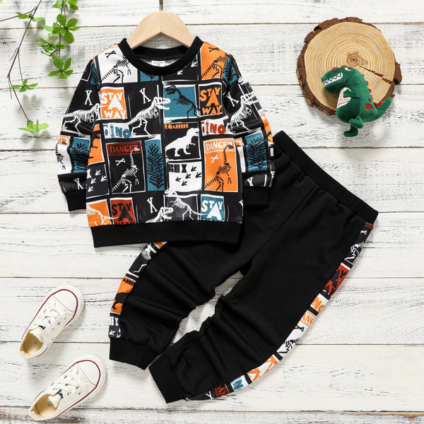 Kids Sweatshirt & Pants | Colorblock Dinosaur | 2 pc set