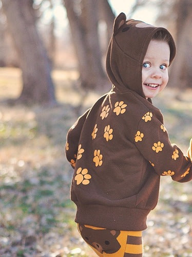 Kids Animal Hooded Sweatshirt | Bear | Brown Gold Black