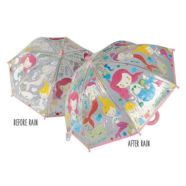 Kids Color Changing Umbrella | Mermaid - Kids Accessories - Poshinate Kiddos Baby & Kids Boutique - Open umbrella before & after