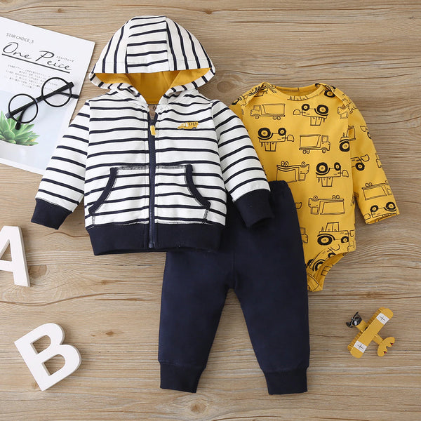 Baby Boy Outfit | Construction | 3 pc set - Boy Outfits - Poshinate Kiddos Baby & Kids Store - 3 piece Outfit displayed