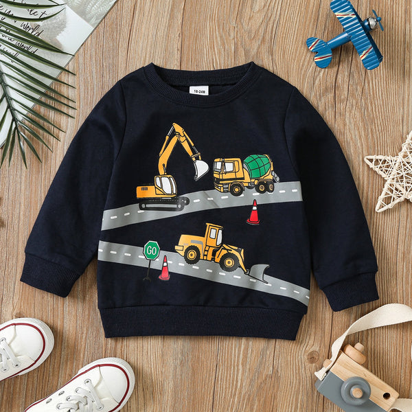 Boys Sweatshirt | Construction Print | Navy
