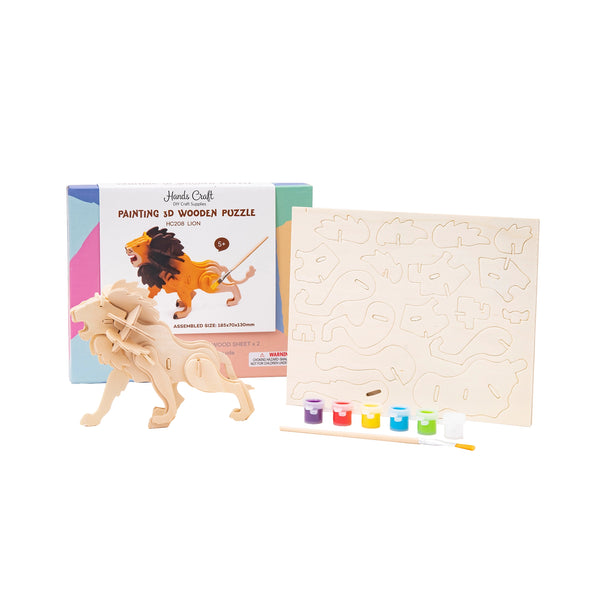 Wooden Kids Puzzle | 3D Lion | Puzzle Paint Kit – Poshinate Kiddos