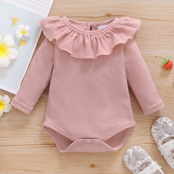 Baby Onesie Ruffle Pink LS – Poshinate Kiddos - Main Image