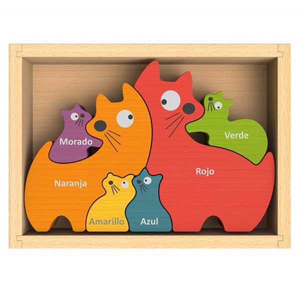 Kids Puzzle | Wooden Cat Family | Bilingual