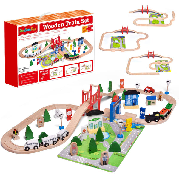Kids Wooden Train Set | 80 Piece - Puzzles, Games & Toys - Poshinate Kiddos Baby & Kids Store - shows set out of box