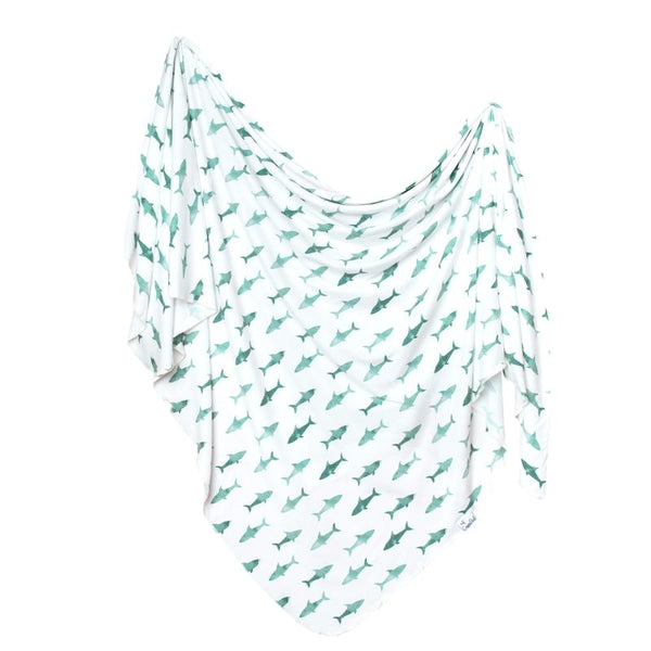 Baby Blanket | Knit Swaddle | Mint Shark