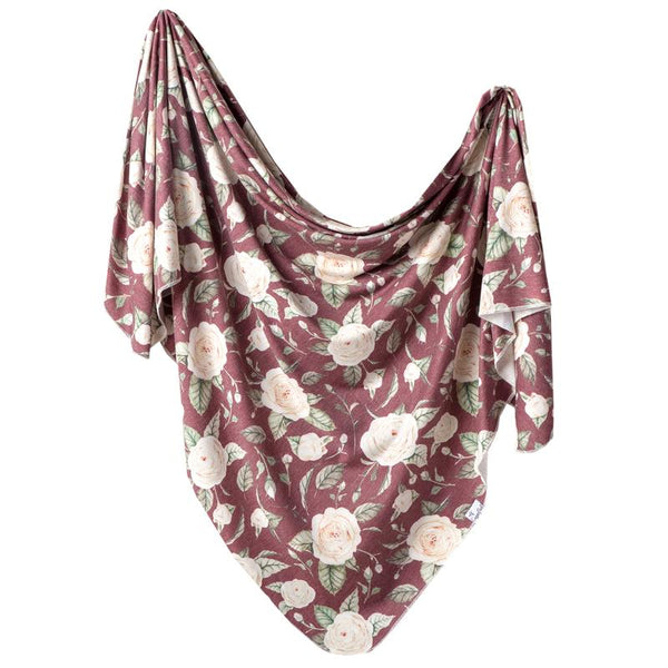 Baby Blanket | Knit Swaddle | Burgundy Rose
