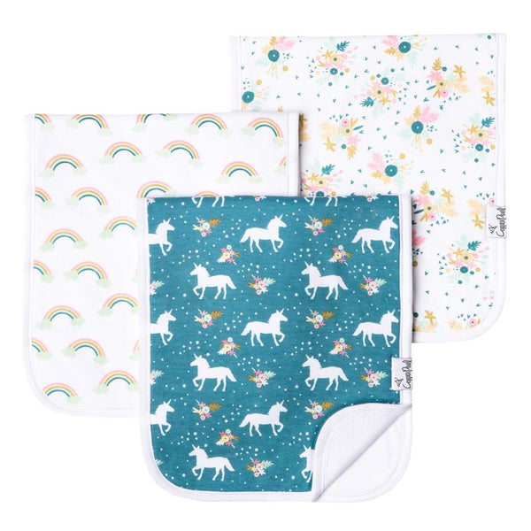 Baby Burp Cloth | Teal/White Unicorn & Whimsy 3-Pack