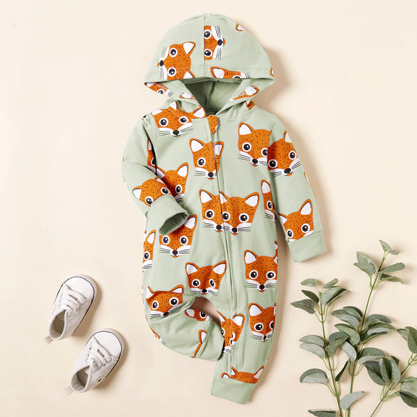 Baby Romper | Fox | Hooded - Baby Rompers - Poshinate Kiddos Baby & Kids Store - shows romper with shoes