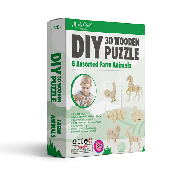 Wooden Kids Puzzle | 3D Farm Animals | Pack of 6