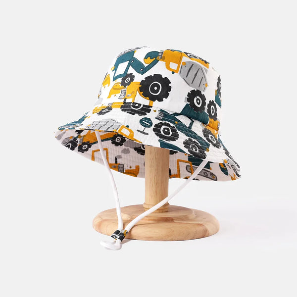 Kids Bucket Hat | Construction - Kids Hats - Poshinate Kiddos Baby & Kids Store - View of  hat and the adjustable strap