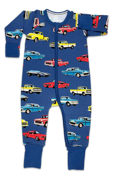 Baby Jammies | Cars & Trucks | Blue - Baby Jammies - Poshinate Kiddos Baby & Kids Store - Front view of jammies