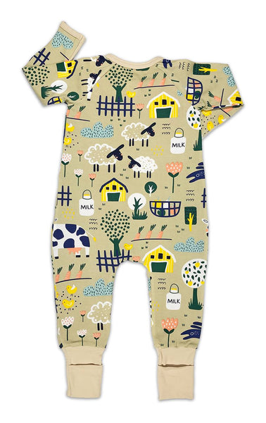  Baby Jammies | Farm Animals | Yellow - Baby Jammies - Poshinate Kiddos Baby & Kids Store - Back view of jammies