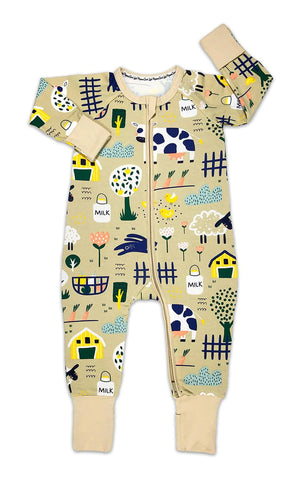 Baby Jammies | Farm Animals | Yellow - Baby Jammies - Poshinate Kiddos Baby & Kids Store  - Front view of jammies