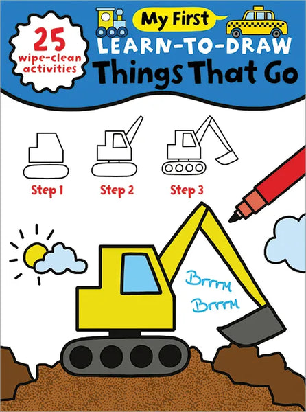 Kids Book | Learn To Draw | Things That Go -  Books and Activities - Poshinate Kiddos Baby & Kids Store -  Front cover of activity book , Step 1, 2, 3