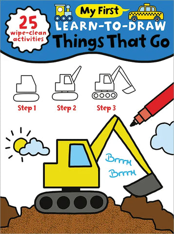 Kids Book | Learn To Draw | Things That Go -  Books and Activities - Poshinate Kiddos Baby & Kids Store -  Front cover of activity book , Step 1, 2, 3