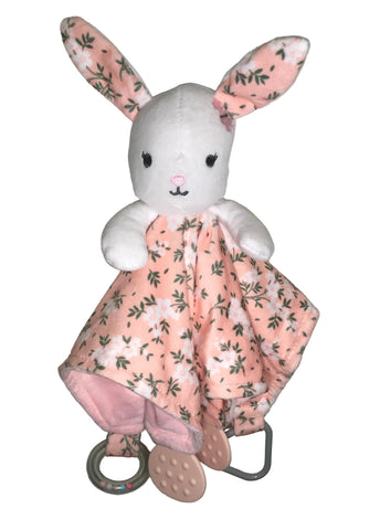  Baby Teether Blanket - Baby Teethers - Poshinate Kiddos Baby & Kids Store - Front view of peach bunny teether blanket 