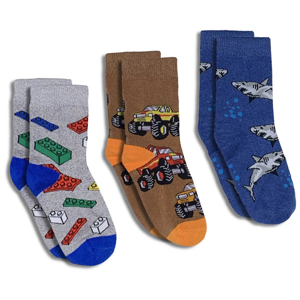 Kids Socks | Blocks/Trucks/Sharks | 3 pk