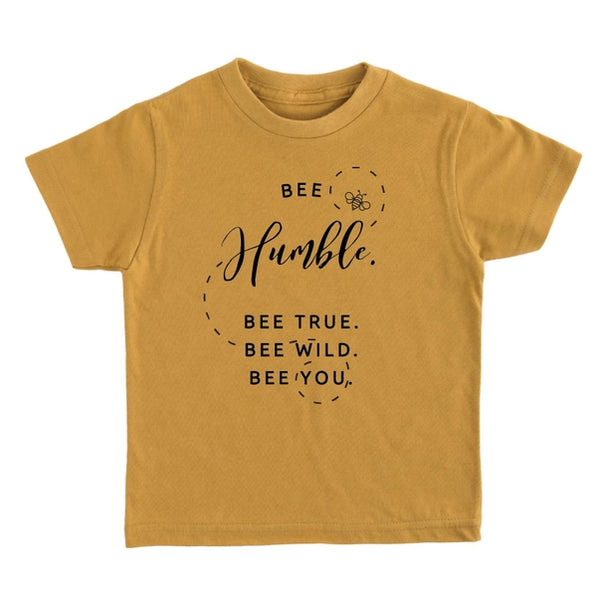 Kids T Shirt | Bee Humble - Kids T Shirts - Poshinate Kiddos Baby & Kids Store -  View of mustard colored T Shirt