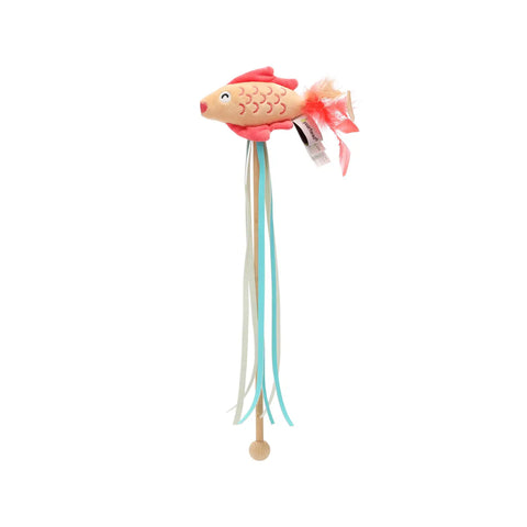 Cat Toy | Wand with Koi Fish, Tassels & Feathers - Pet toys - Poshinate Kiddos & Pets - Baby, Kids & Pet Store - shows full wand toy