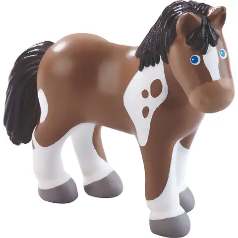 Kids Farm Animal Play Set | Mare & Foal | Little Friends - Kids Toys - Poshinate Kiddos Baby & Kids Store - Toy horse figure with a brown coat, white markings, and blue eyes on a white background