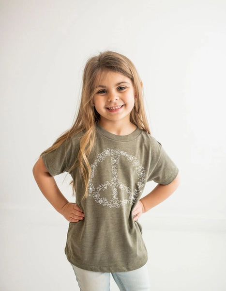 Kids T Shirt | Pollinator Peace Sign - Kids T Shirts - Poshinate  Kiddos Baby & Kids Store - Child modeling T Shirt