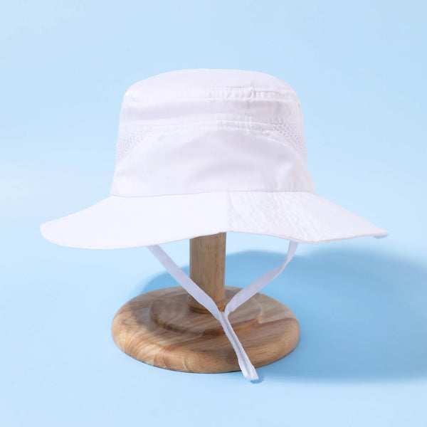 Kids Bucket Hat | Adjustable - Kids Hats - Poshinate Kiddos Baby & Kids Store - View of white hat with strap.