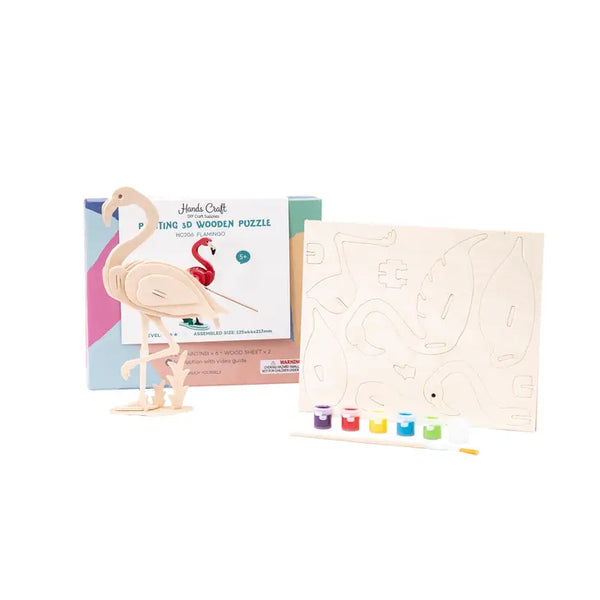 Kids Wooden Puzzle | 3D Flamingo | Puzzle & Paint Kit