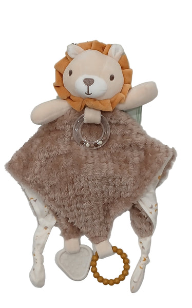 Poshinate Kiddos Baby & Kids Store - Plush lion toy with teething ring on a white background