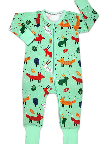 Baby Jammies | Fox | Mint Green - baby jammies - Poshinate Kiddos Baby & Kids Boutique - front of fox jammies
