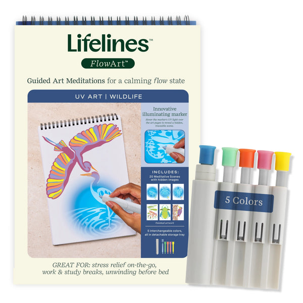 FlowArt Pad |  UV art set  - arts  & crafts - Poshinate Kiddos Baby & kids store - pad with markers and coloring book on a white background wildlife
