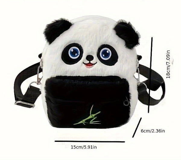 Kids Purse | Furry Panda Bear - Kids Accessories - Poshinate Kiddos Baby & Kids Store - Front view of  purse and measurements