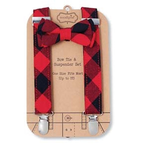 Suspenders & Bow Tie Set | Buffalo Plaid - Suspenders - Poshinate Kiddos Baby & Kids Gifts - Display Card