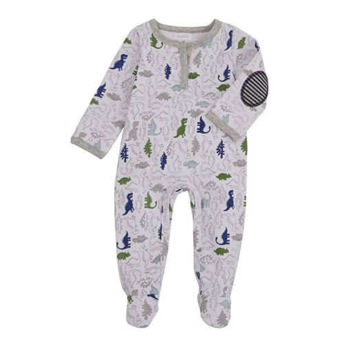 Baby Footed Sleeper | Dinosaur | White Navy Green-Baby Footed Sleepers-Poshinate Kiddos Baby & Kids Store