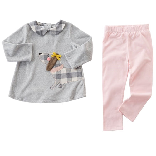Girls Outfit | Puppy Tunic & Legging | Grey & Pink