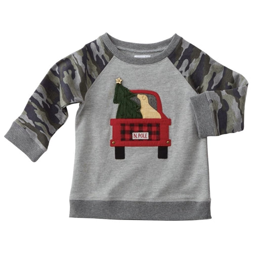 Boys Sweatshirt | Truck & Tree | Grey Camo | Poshinate Kiddos Baby & Kids Boutique | Front View