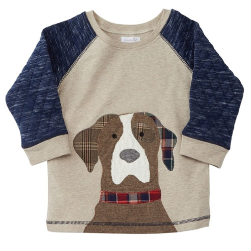 Boys Sweatshirt | Puppy Front | Quilted Navy & Tan - Poshinate Kiddos Baby & Kids Store