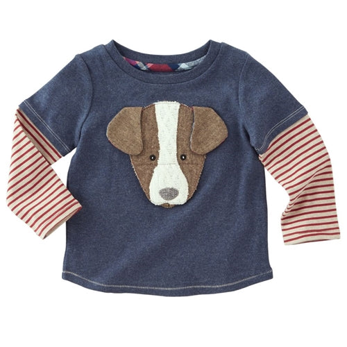 Boys T Shirt | Puppy Front | Navy Red White