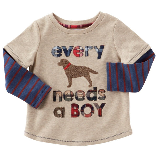 Boys T Shirt | Every Dog Needs A Boy | Tan Navy Red - Boys T Shirts - Poshinate Kiddos Baby & Kids Store
