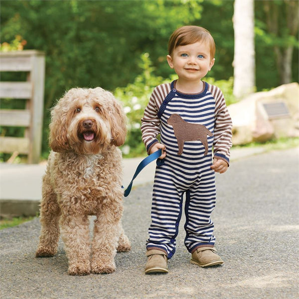 Baby Boy Romper | Sweater Knit | Puppy Dog - Baby Rompers - Poshinate Kiddos Baby & Kids Boutique - Boy & Dog