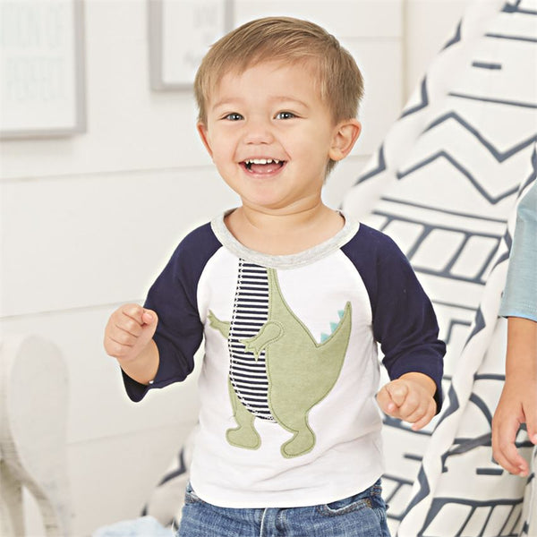 Boys T Shirt | Dinosaur Body | White Navy Green | Boys T Shirt | Poshinate Kiddos Baby & Kids