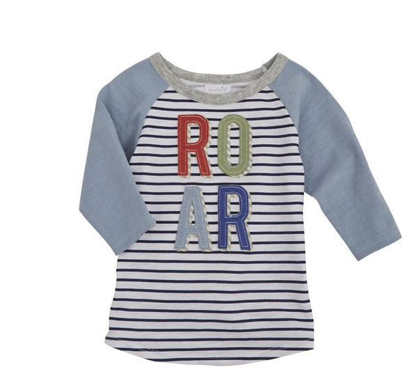 Boys T Shirt | Dinosaur ROAR | White/Navy Stripe | Boys T Shirt | Poshinate Kiddos Baby & Kids