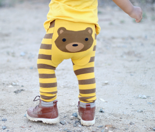 Baby Leggings | Bear | Brown Gold Black | Poshinate Kiddos Baby & Kids Boutique | On child