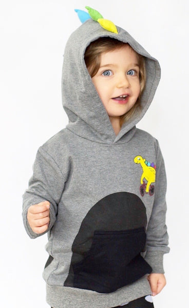 Kids Animal Hooded Sweatshirt | Dino Rainbow Spikes | Grey Black ...