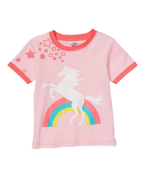 Kids T Shirt | Rainbow Unicorn | Pink White | Poshinate Kiddos Baby & Kids Boutique | Front