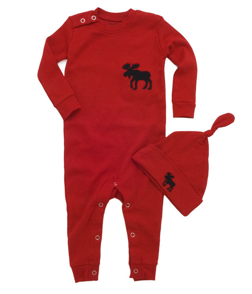 Little Kiddo Romper Set | Red/Moose - Baby Jammies - 3-6 months / Red Moose - Poshinate Kiddos